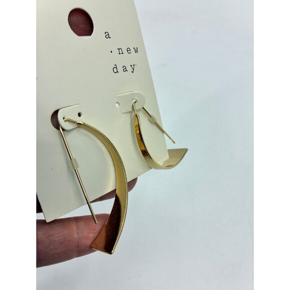 A New Day Curved Dangle Earrings Gold Tone Nickel Free 2 inch - Picture 4 of 5